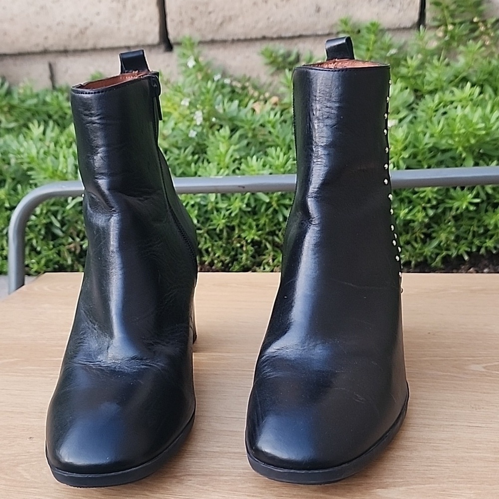 Marroqui Sanchez Black Leather Boots Side Zip Silver Rivets Size 39 - Picture 2 of 13